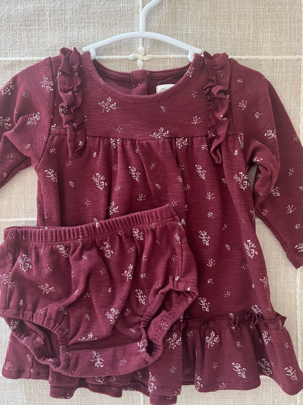 Infant Burgundy Ruffle Dress with Matching Bloomers size 6-9 months